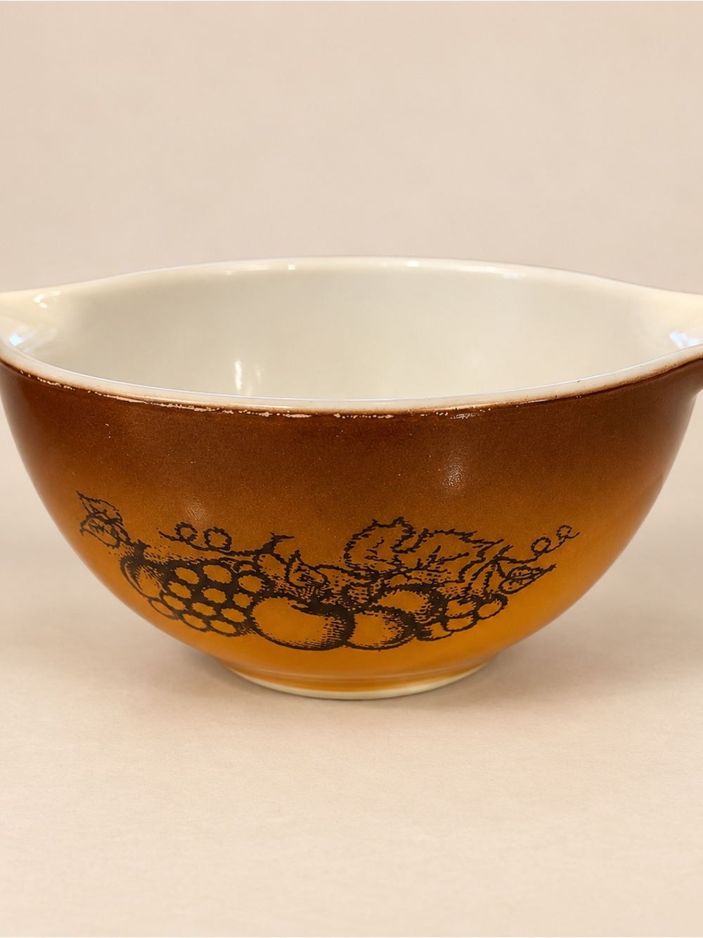 Pyrex Brown and White Fruit Motif Mixing Bowl